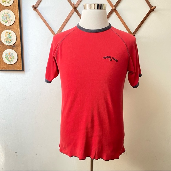 90s Vintage Tommy Hilfiger Ribbed Fitted T-Shirt - Picture 1 of 14